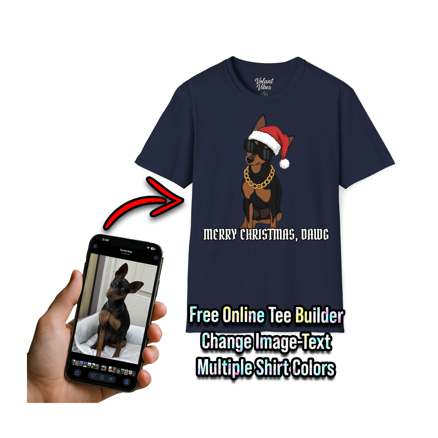 Funny Christmas Pet Shirt Cool Pet with Santa Hat, Chain, Glasses