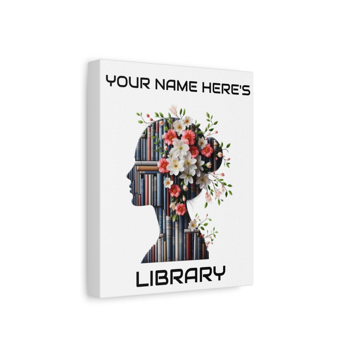 Personalized 8×10 Floral Silhouette Library Canvas Custom Name Bookshelf Art