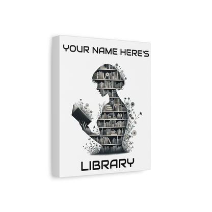 Personalized 8×10 Floral Silhouette Library Canvas Custom Name Bookshelf Art