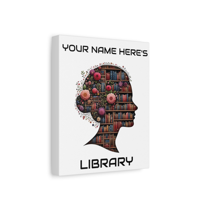 Personalized 8×10 Floral Silhouette Library Canvas Custom Name Bookshelf Art