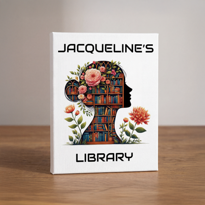 Personalized 8×10 Floral Silhouette Library Canvas Custom Name Bookshelf Art