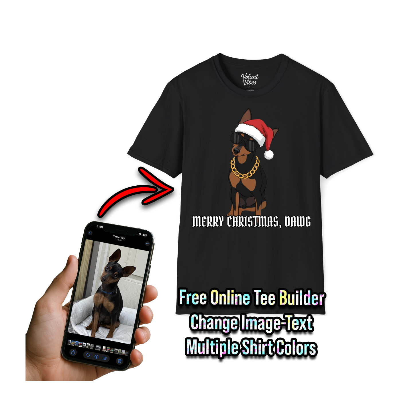 Funny Christmas Pet Shirt Cool Pet with Santa Hat, Chain, Glasses
