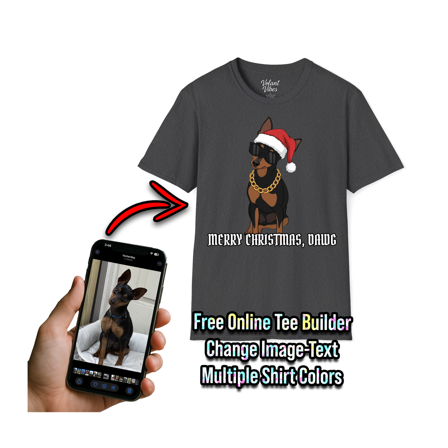Funny Christmas Pet Shirt Cool Pet with Santa Hat, Chain, Glasses
