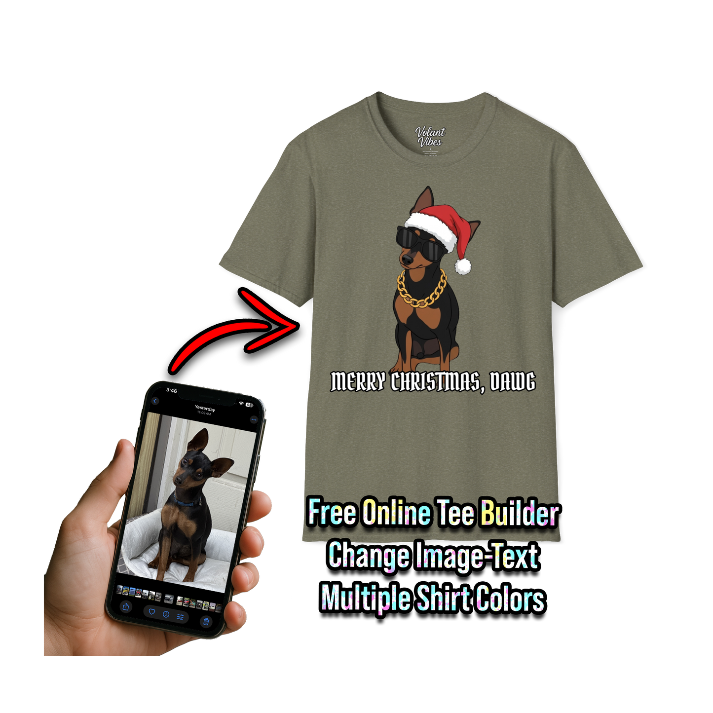 Funny Christmas Pet Shirt Cool Pet with Santa Hat, Chain, Glasses