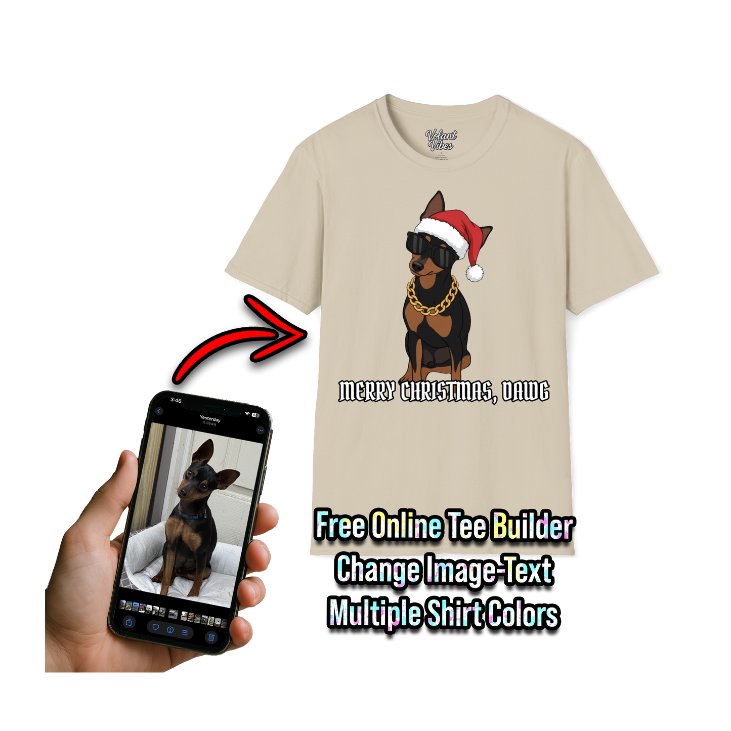 Funny Christmas Pet Shirt Cool Pet with Santa Hat, Chain, Glasses